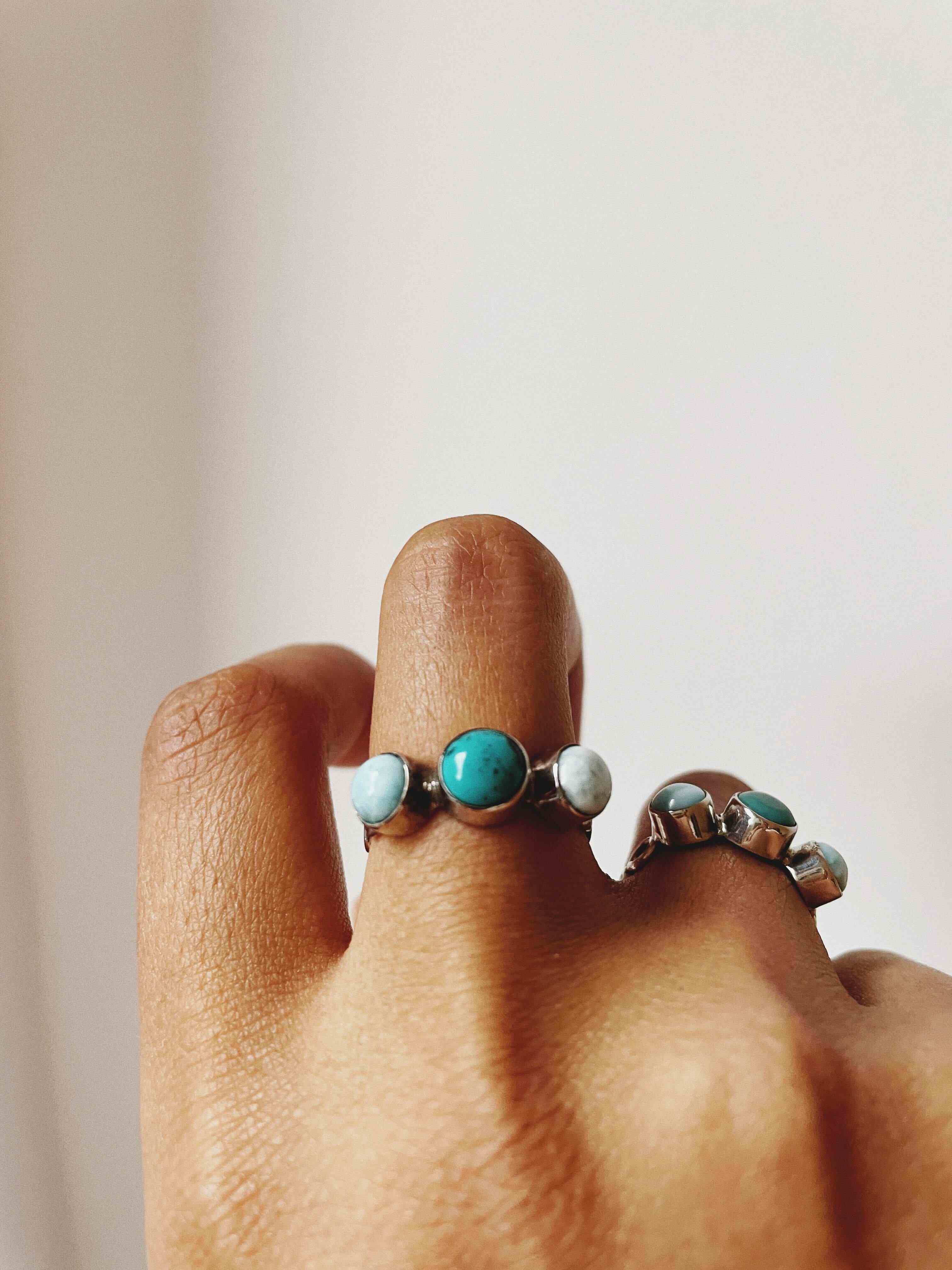 RSB18015] TRIPLE STONE RING Turquoise/Larimar(受注販売) – Yuumi