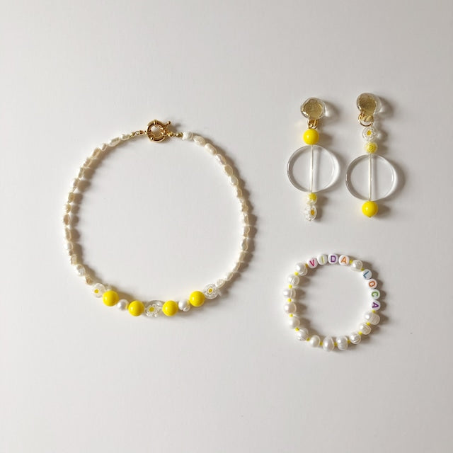 [NMB21003] 一点もの: Pearl x Yellow beads necklace