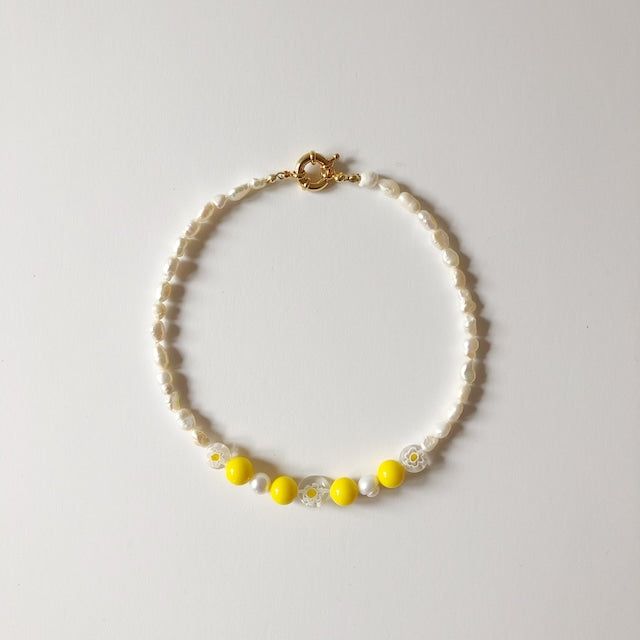 [NMB21003] One of a kind: Pearl x Yellow beads necklace