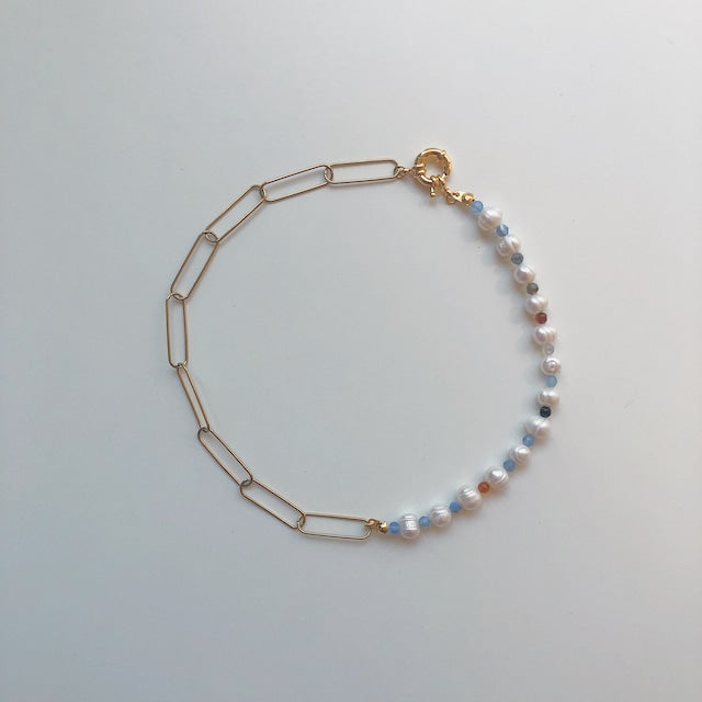 [NMB21017] Pearl x Brown-blue Agates Necklace (Pre-order)