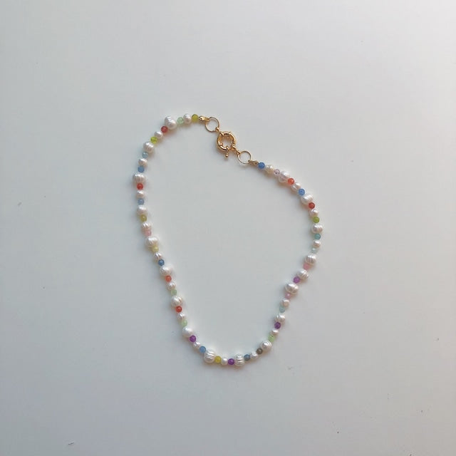 [NMB21013] Pearl x Colorful agates necklace (受注販売)