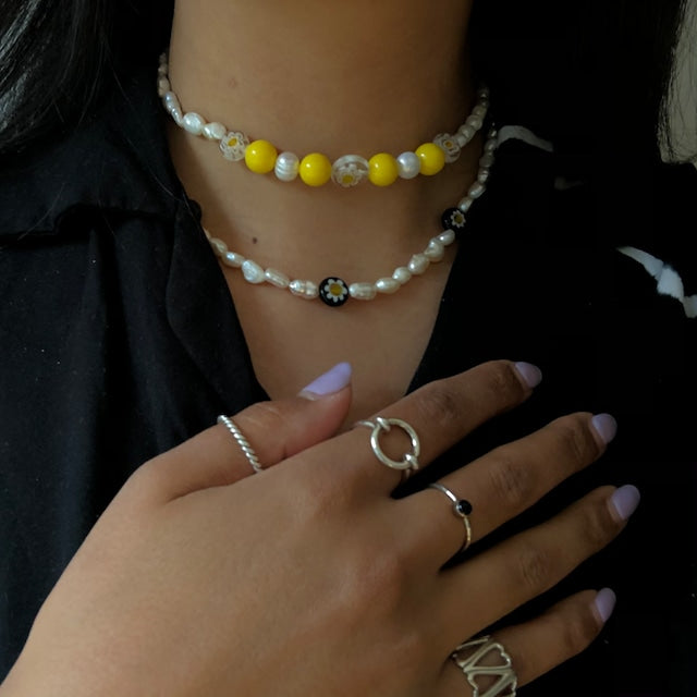 [NMB21003] One of a kind: Pearl x Yellow beads necklace