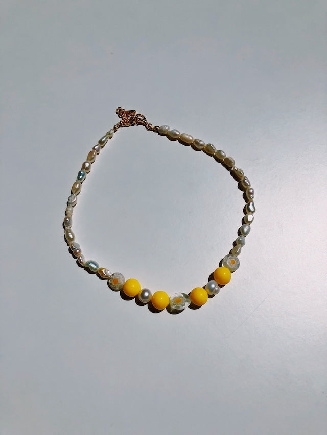 [NMB21003] 一点もの: Pearl x Yellow beads necklace