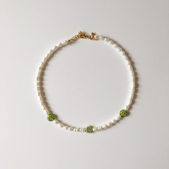[NMB21007] Pearl x flower beads necklace (受注販売)