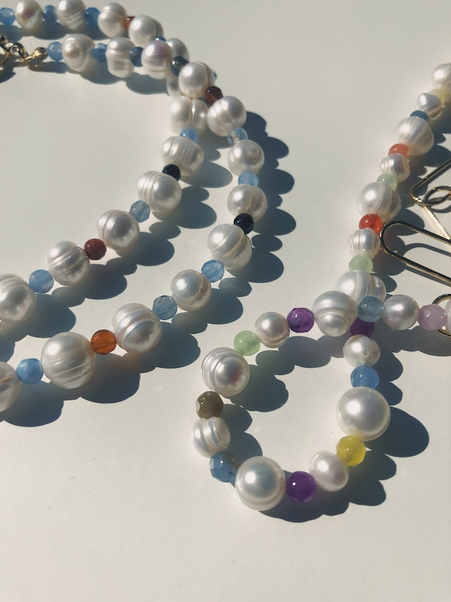 [NMB21013] Pearl x Colorful agates necklace (Pre-Order)